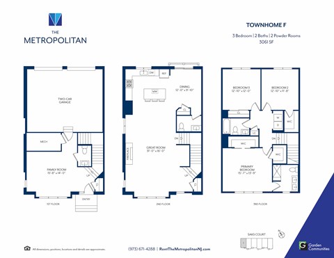 Floor plan for 3 beds, 4 baths, 3061 sqft